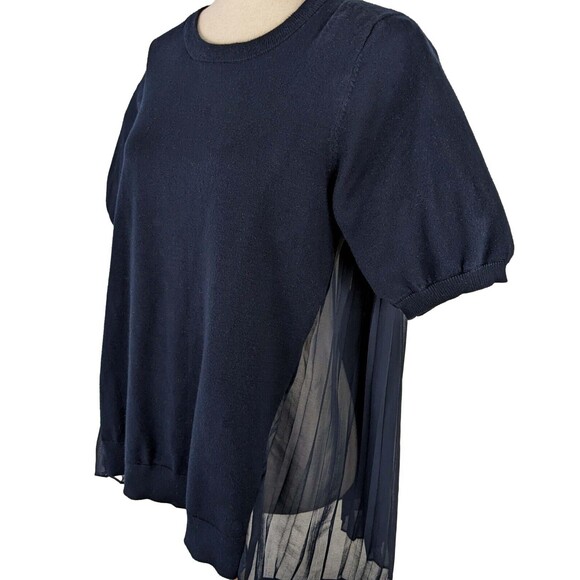Adrianna Papell Navy Blue Women's MED Fine Knit Sweater Sheer Chiffon Back - Picture 3 of 8